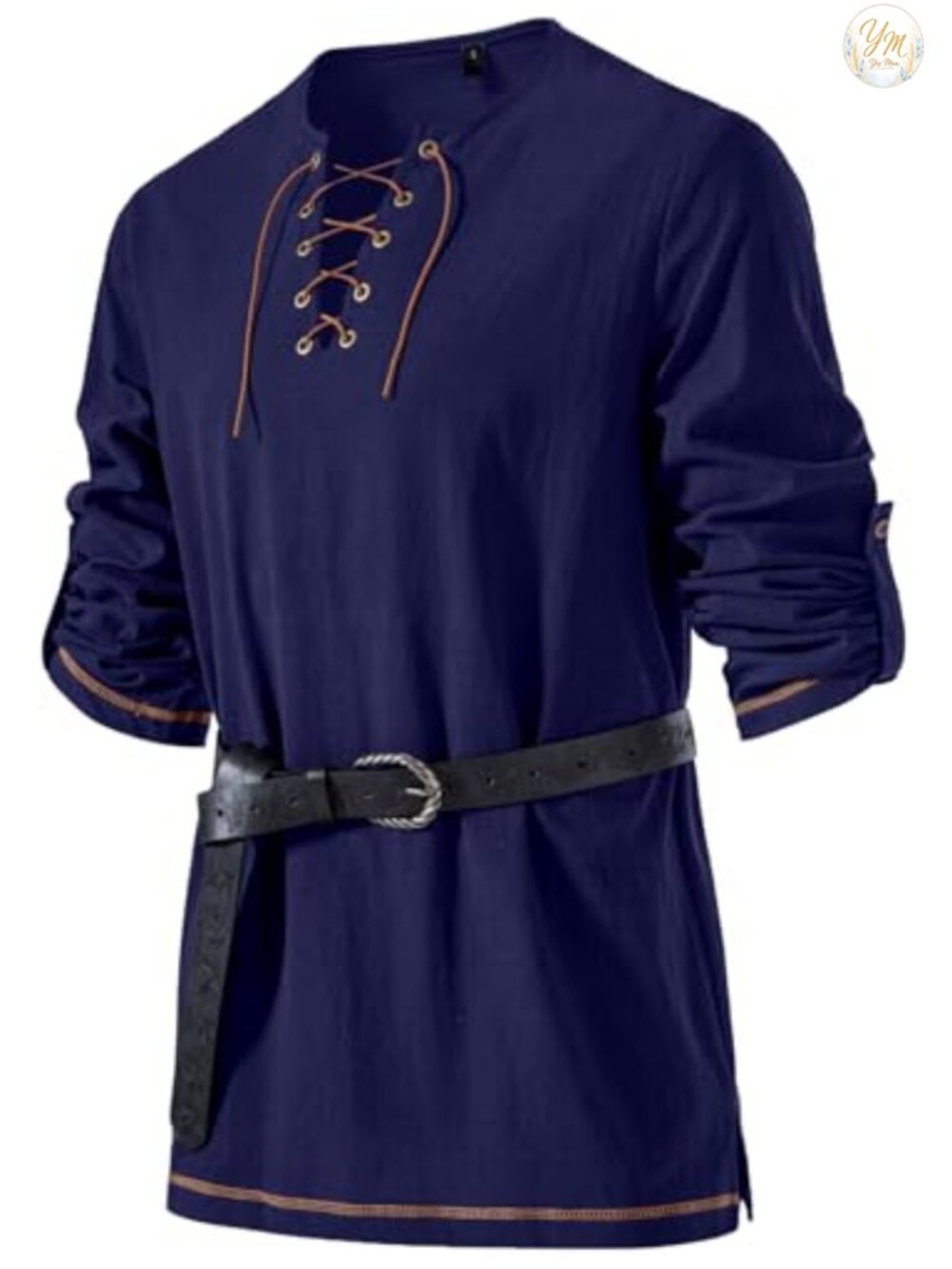 Mens 100% Cotton Vintage Renaissance Tunic Shirt Long Sleeve